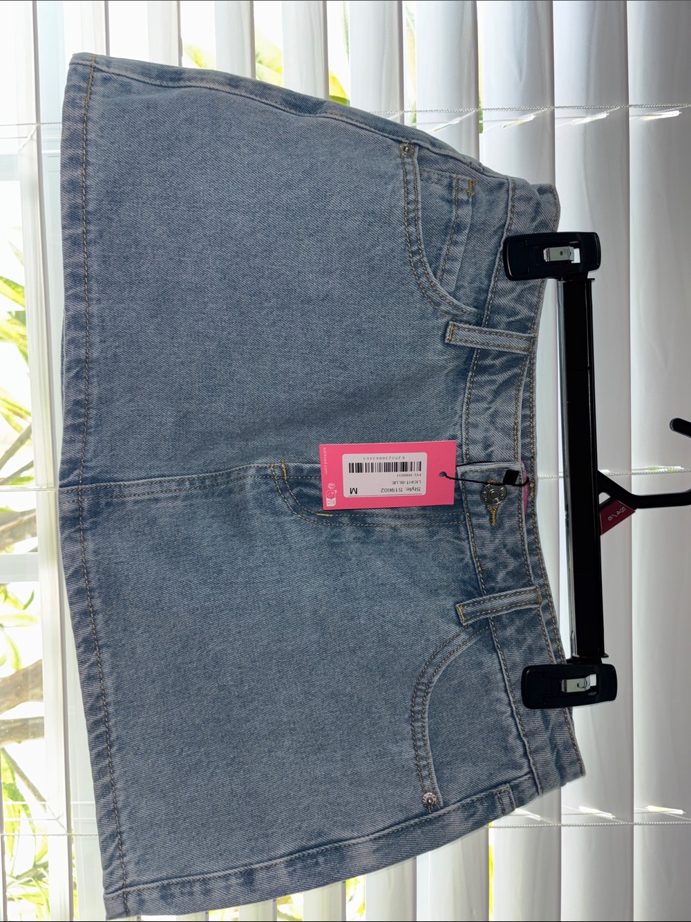 Edikted Light Blue Denim Mini Skirt with Pink Hang Tag
